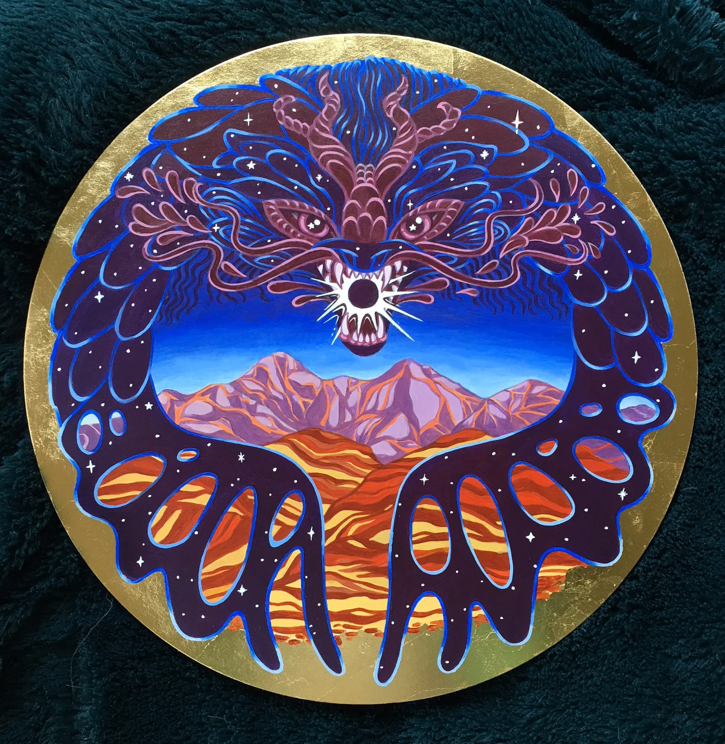 "Eclipse Dragon", Acrylic and Gold Leaf on Board, 15" x 15", Original Available.