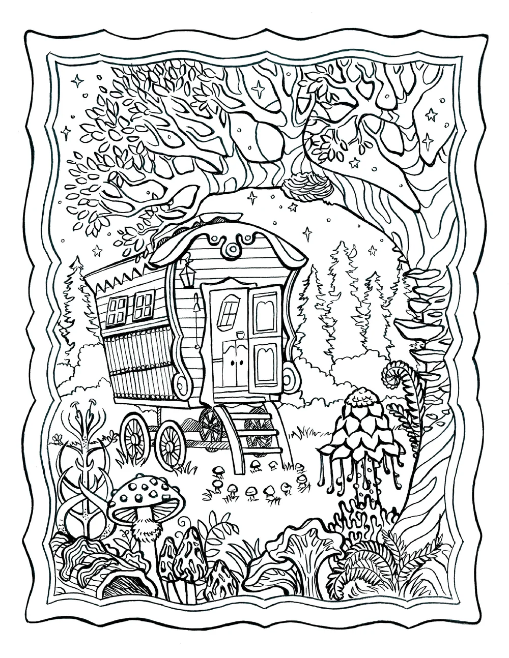 Download Free Mushroom Caravan Coloring Sheet