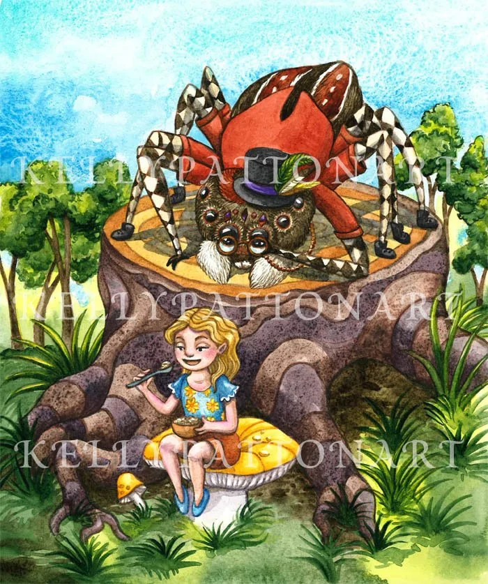  Little Miss Muffet watercolor illustration 