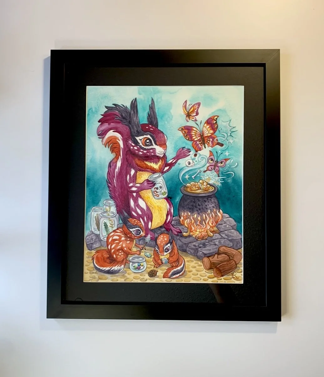 "Sizzle Pop Potion" watercolor in frame, 16" x 20"