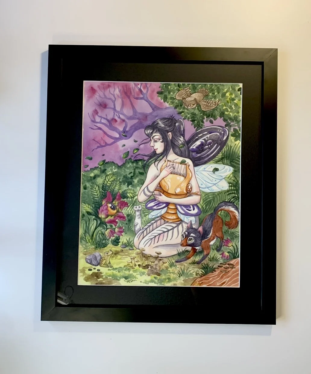 "Faery Goth Mother" watercolor in frame, 16" X 20"