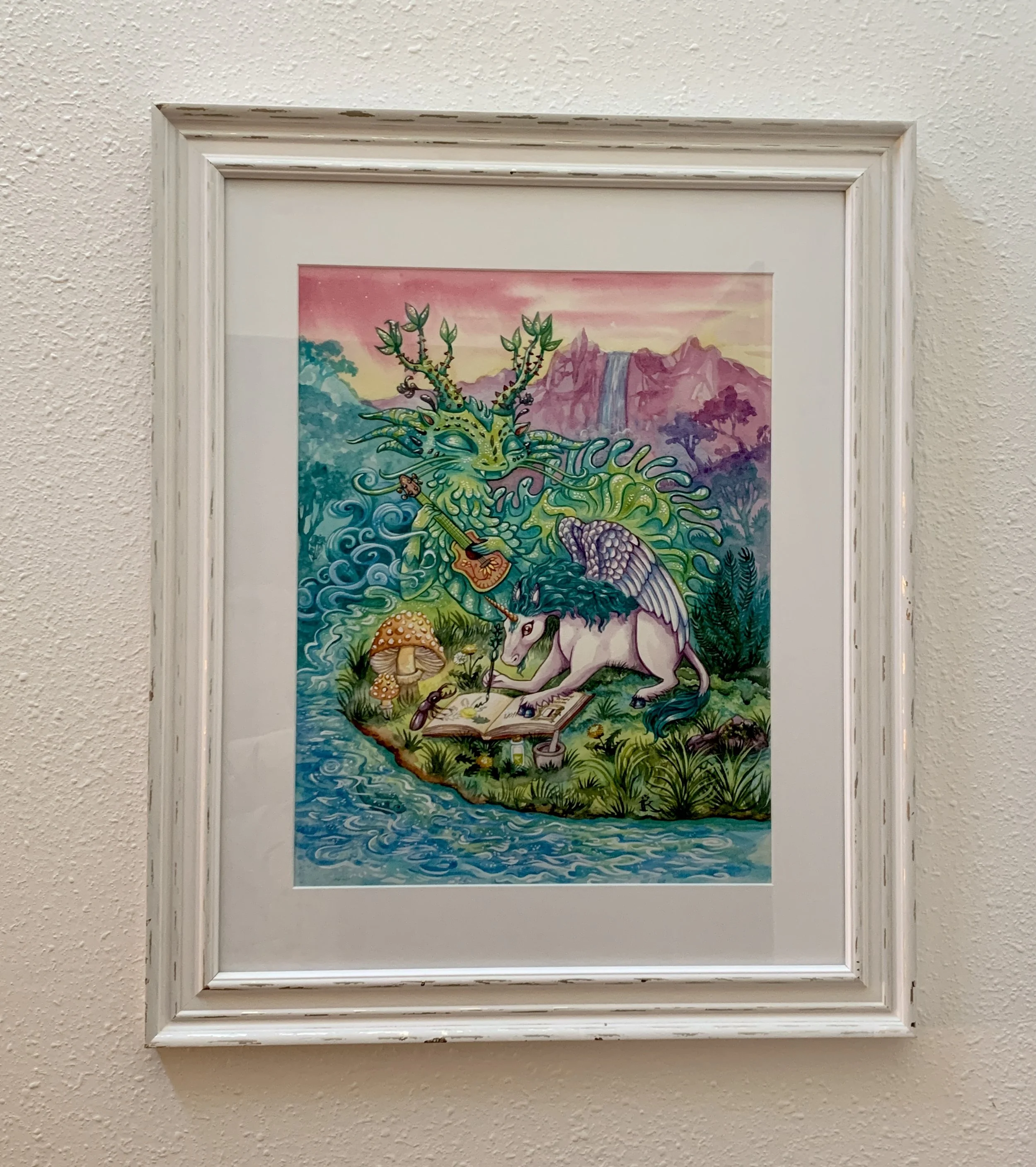 "The Greening" watercolor in frame, 16" x 20"