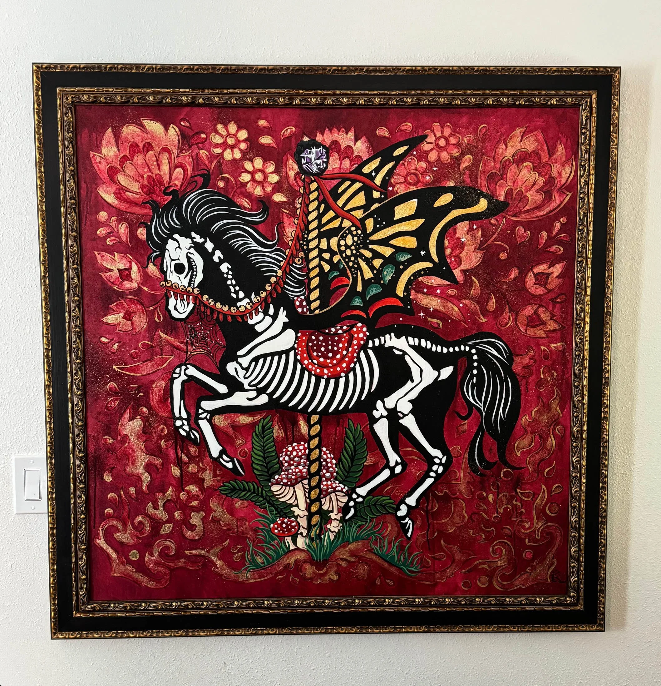   This piece will be available on Friday September 6th, 2024 at 6:00pm MST!   "Curiosity Carousel" acrylic and gold leaf on canvas, 45" x 45",  2024,  $2,700  To purchase this painting, please contact the gallery at 303-974-5172. &nbsp;  We are happy