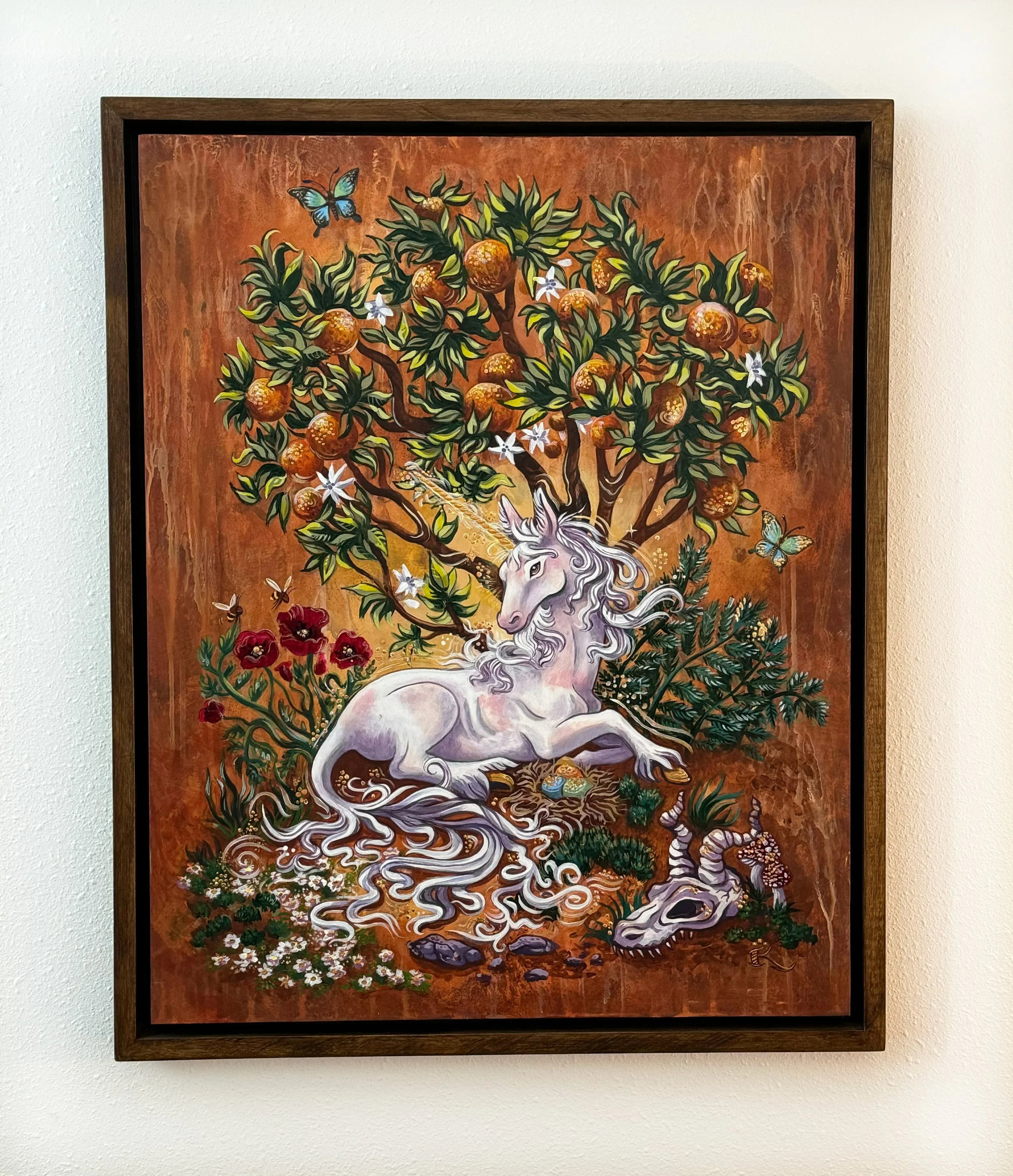   This piece will be available on Friday September 6th, 2024 at 6:00pm MST!   "Unicornucopia" acrylic and gold leaf on canvas, 22" x 30", 2024  SOLD   To purchase this painting, please contact the gallery at 303-974-5172. &nbsp;  We are happy to ship