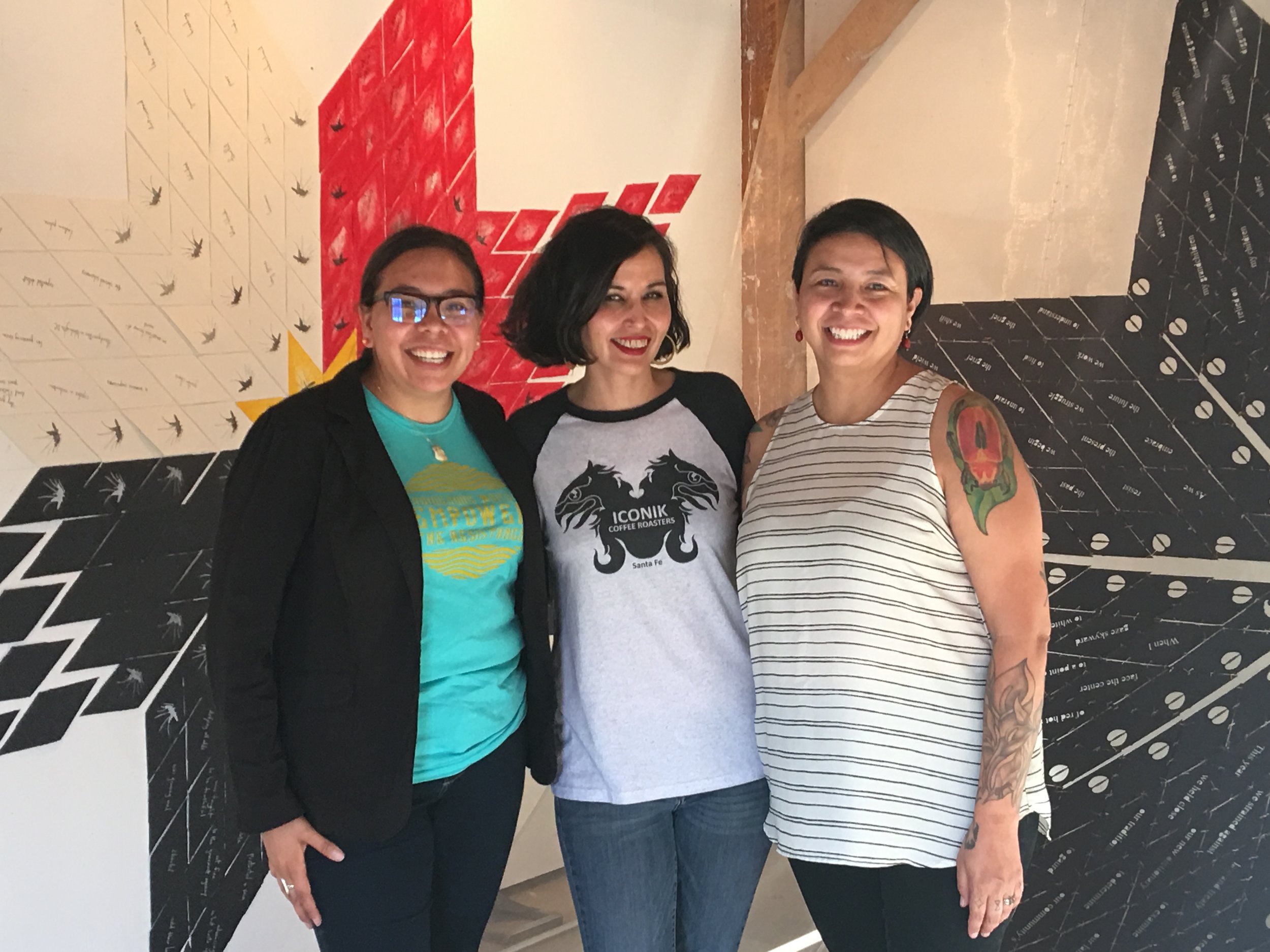 Curators of the Exhibition: (L to R) Clementine Bordeaux, Layli Long Soldier, and Mary V. Bordeaux