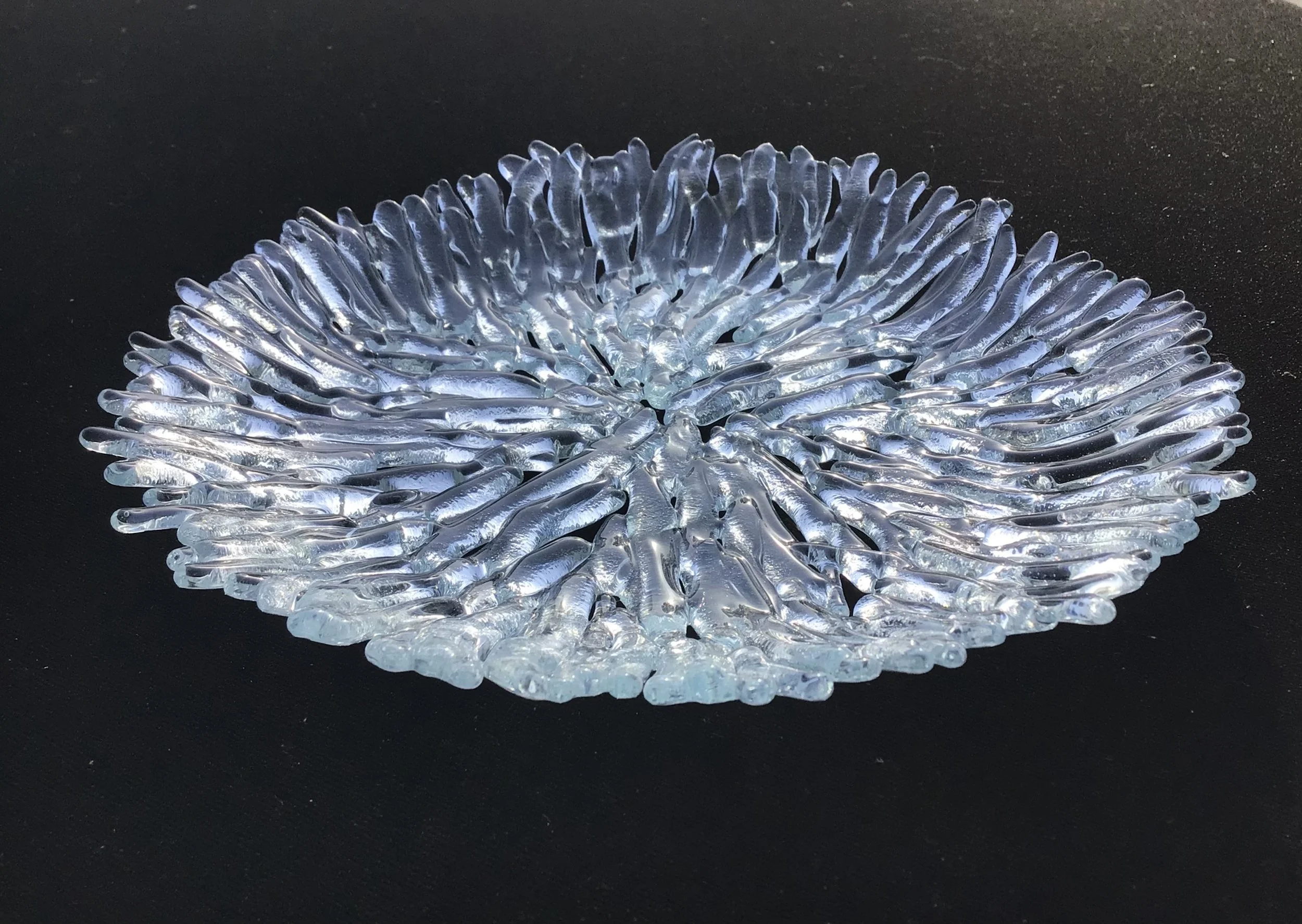 Clear reclaimed scrap art glass plate