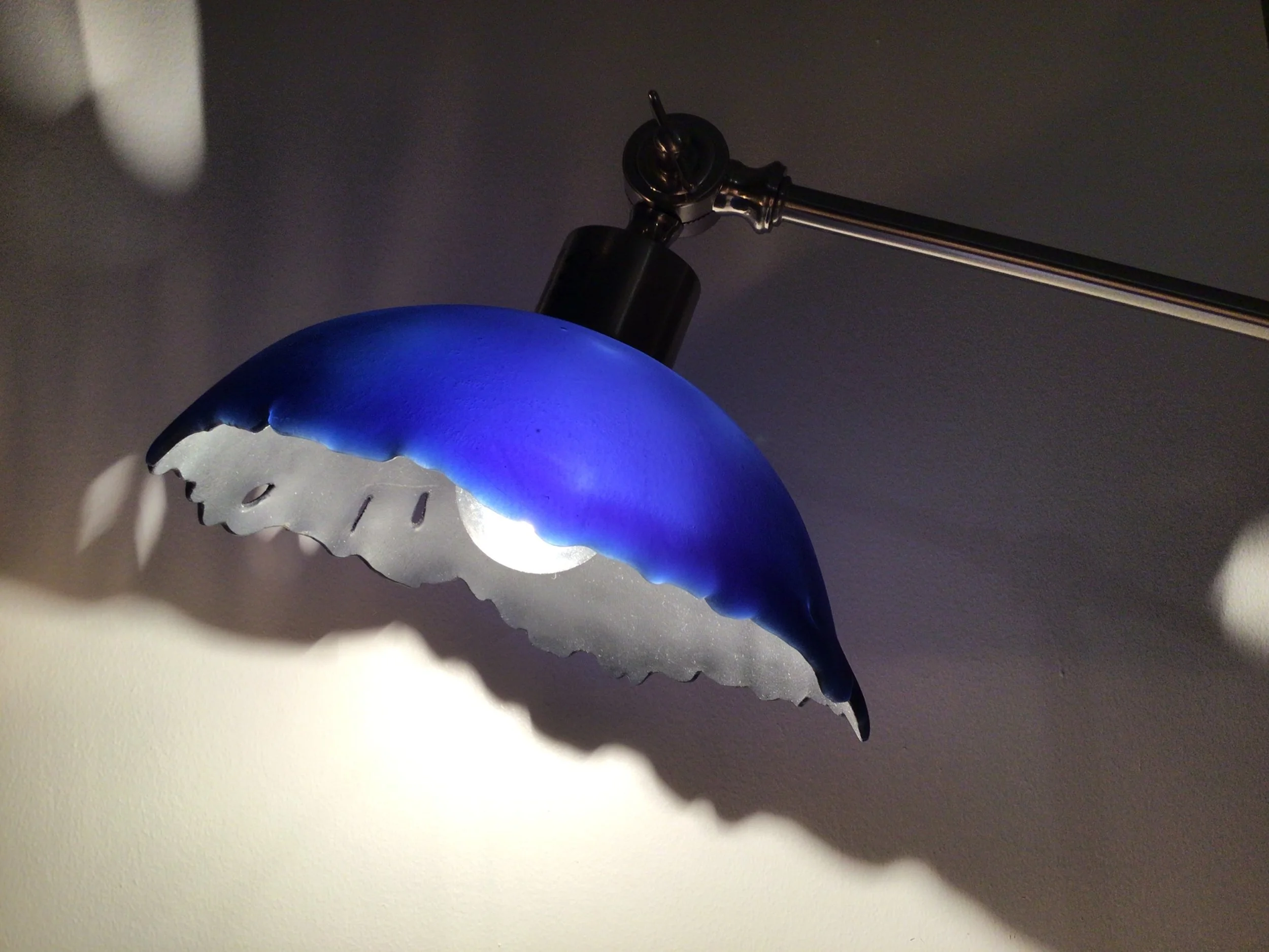 Navy reclaimed scrap art glass lamp