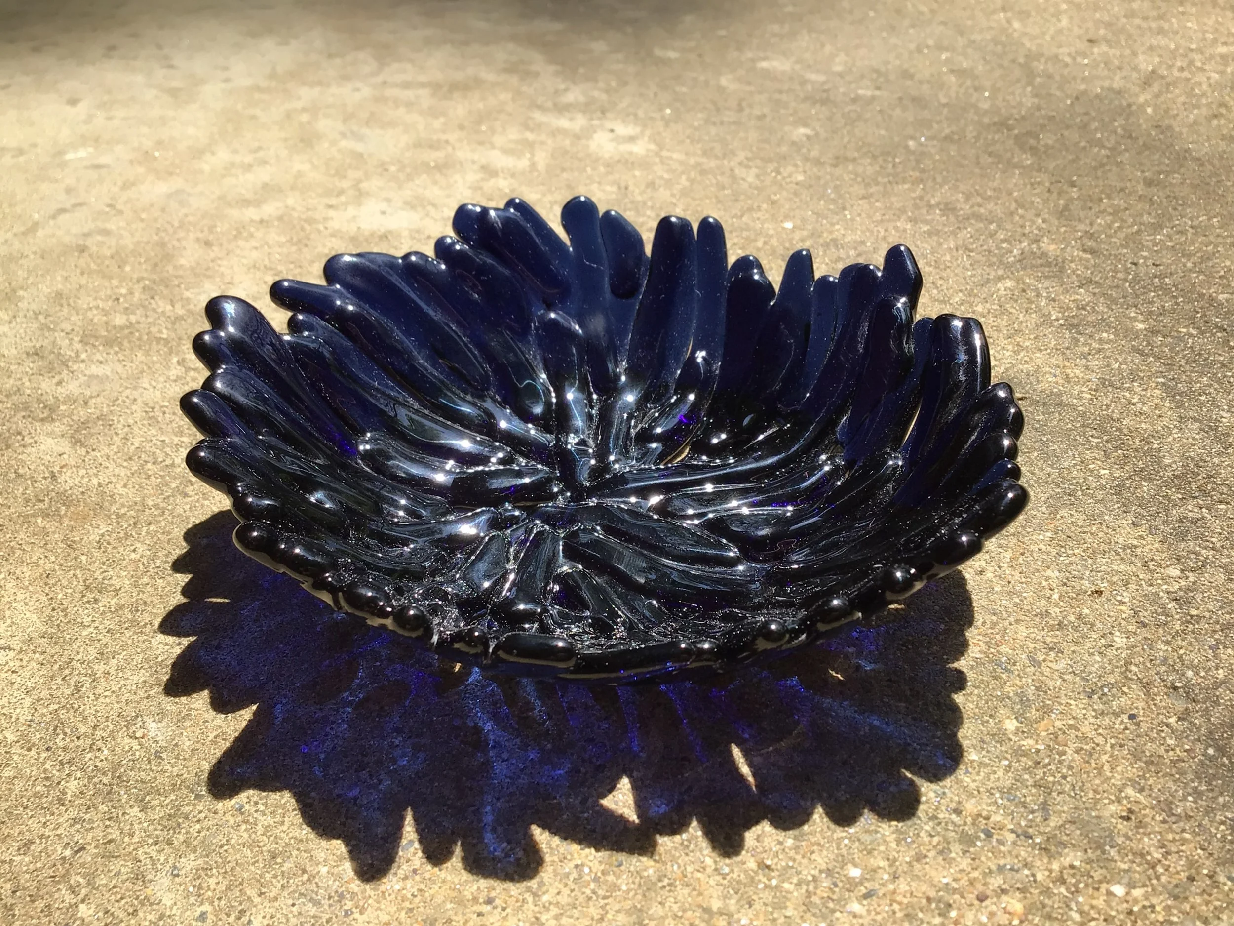Navy reclaimed scrap art glass bowl