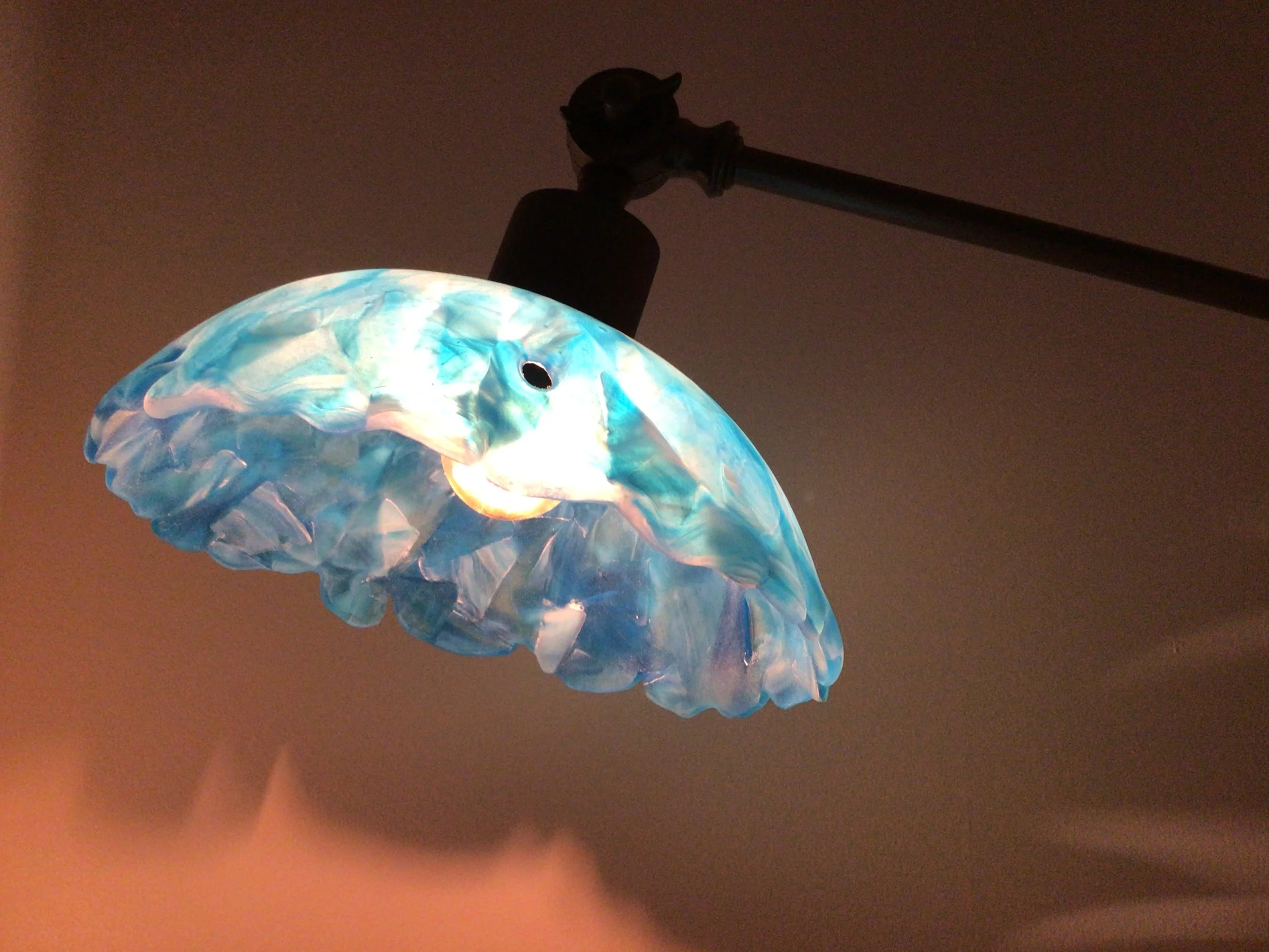 Turquoise variegated reclaimed art glass scrap lamp