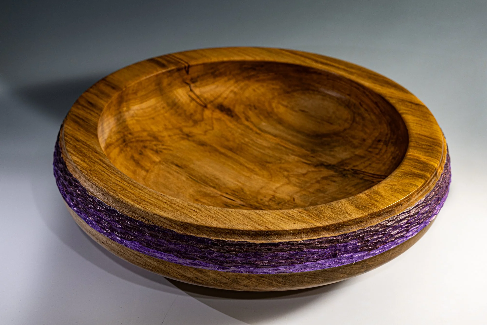 Large Maple Bowl with Carved and Painted Rim