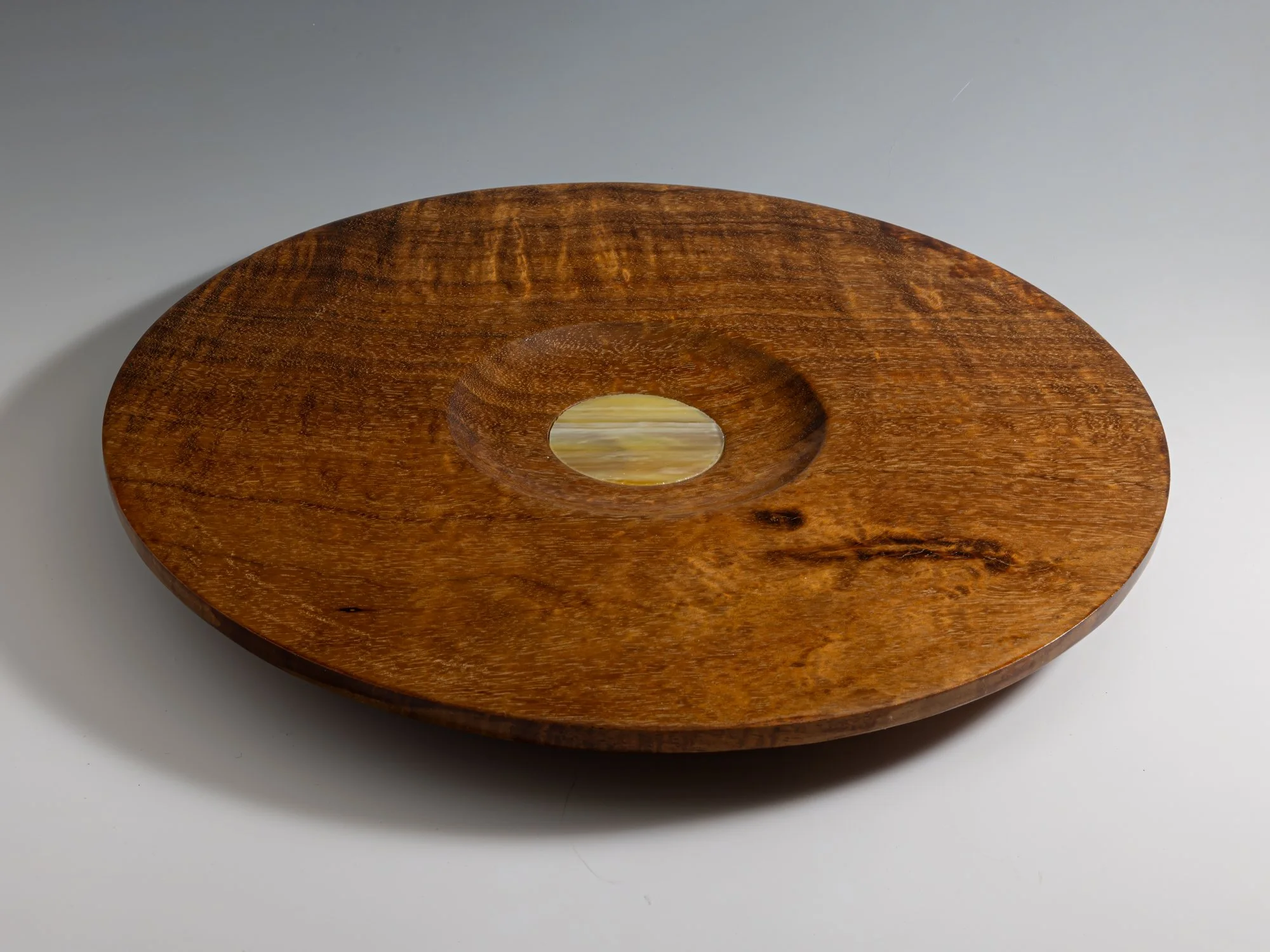 Mahogany Platter with Stained Glass Inset