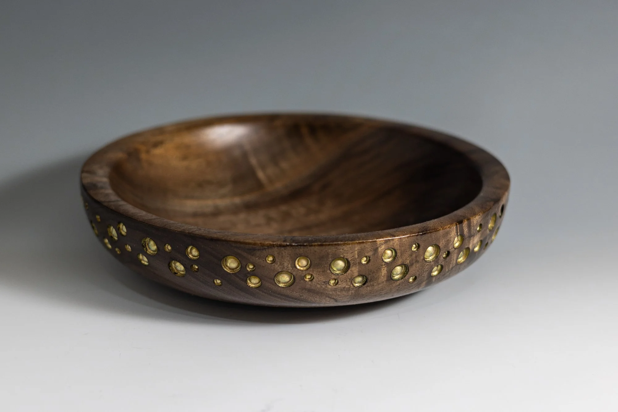 Walnut Bowl with Gold Power Carved Texture