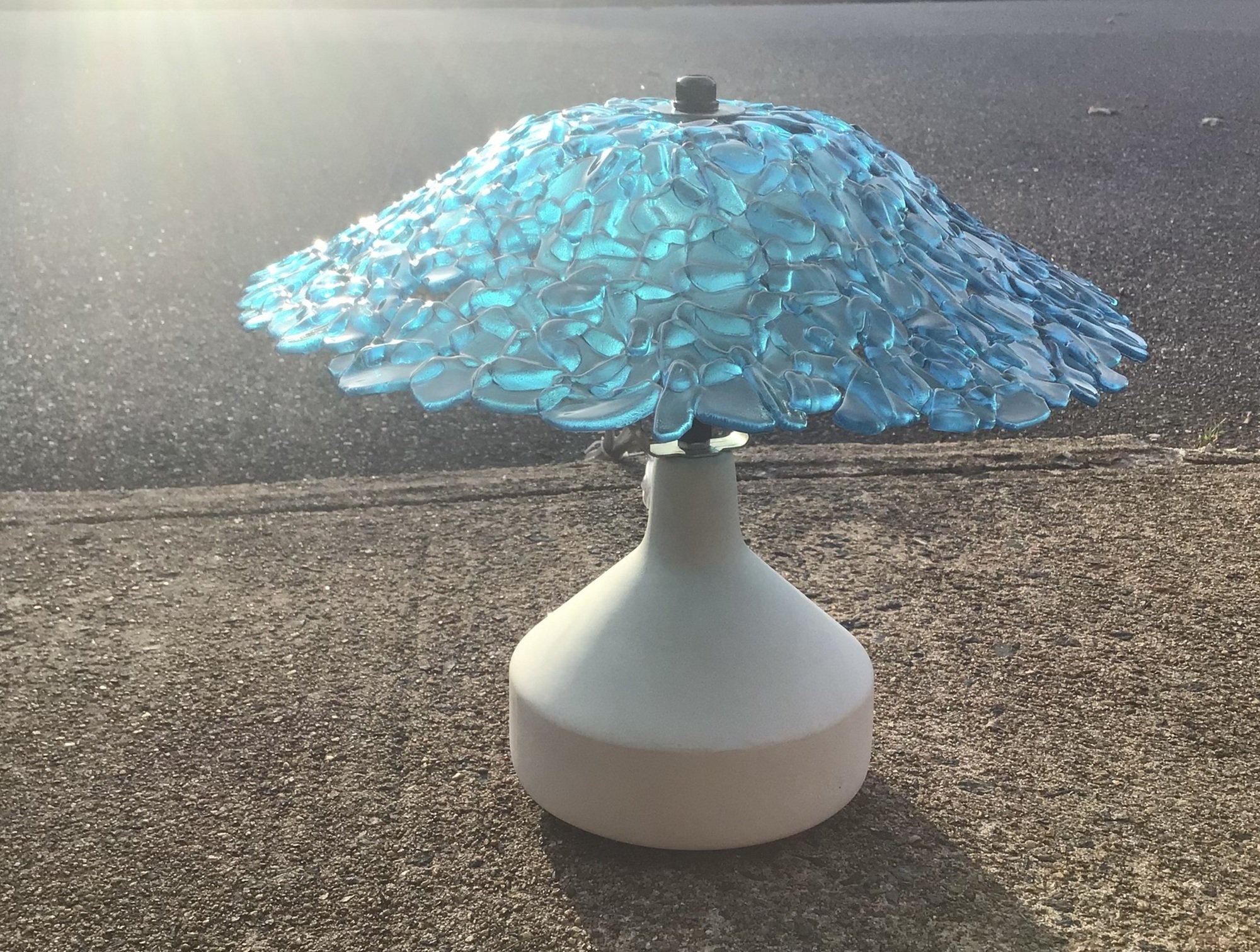 Teal Recycled Bottle Glass Shade with Ceramic Base