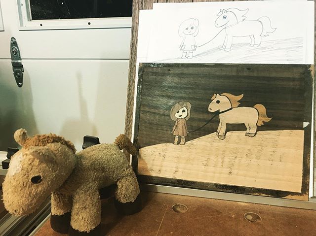 Of all the toys my #daughter owns, this little stuffed #horse is the most important.  As an homage to her #childhood friend, I turned them into a cartoon and made them a permanent feature in her to-be-built desk (via #marquetry panel). Thankfully the