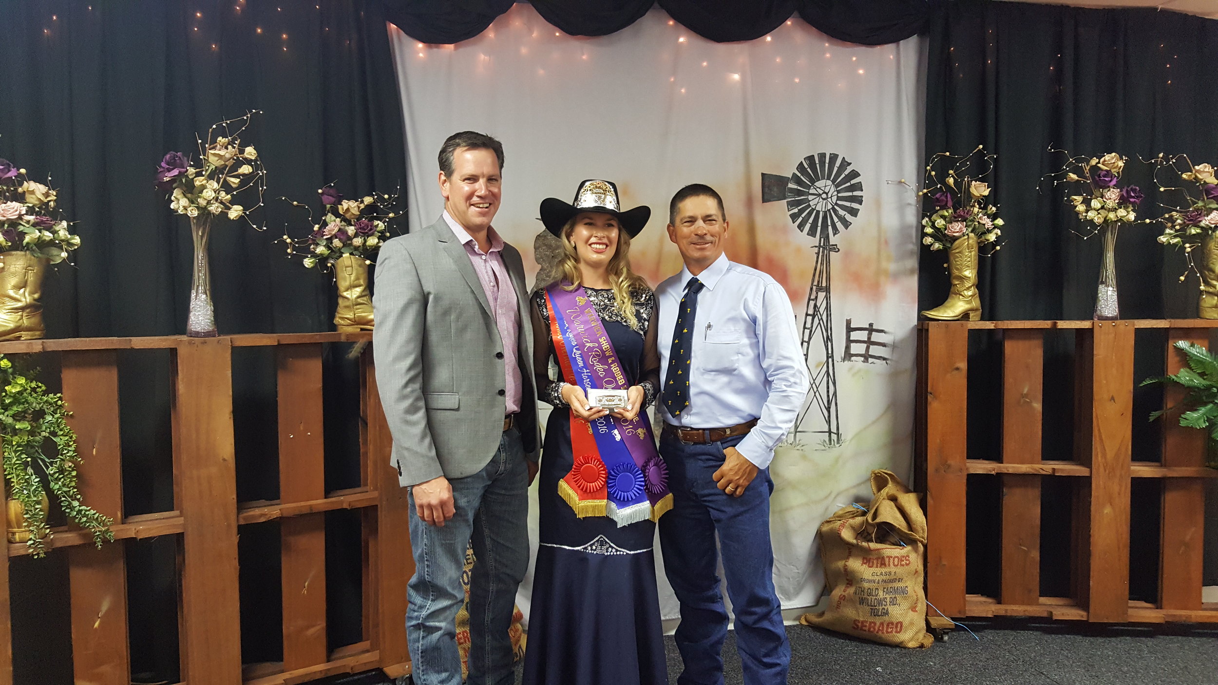 Byron Wolff with the Warwick Rodeo Queen Ashleigh Grant and her Father Geoff Grant