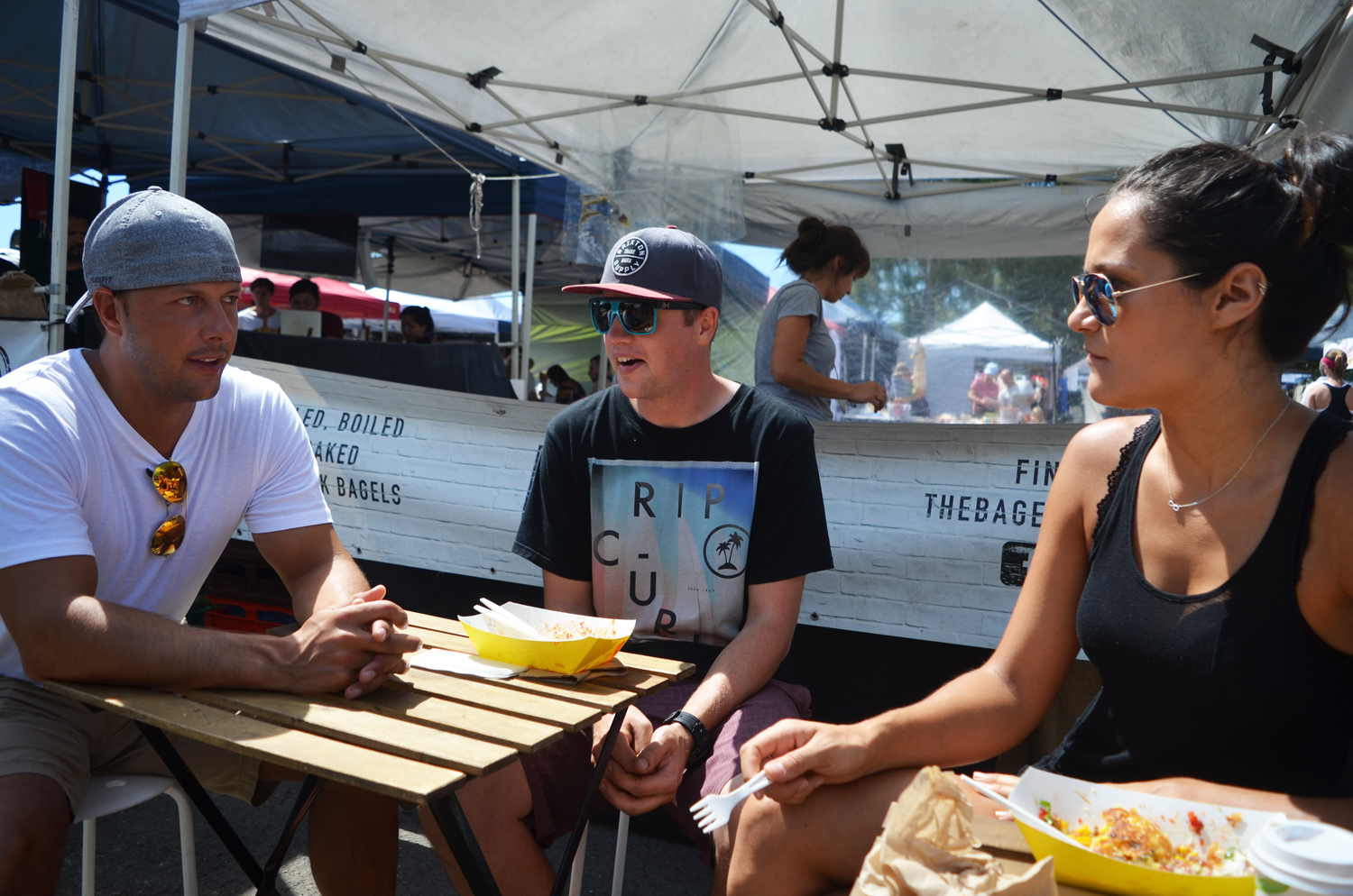 Eating some good food at the farmer's market near Collaroy.