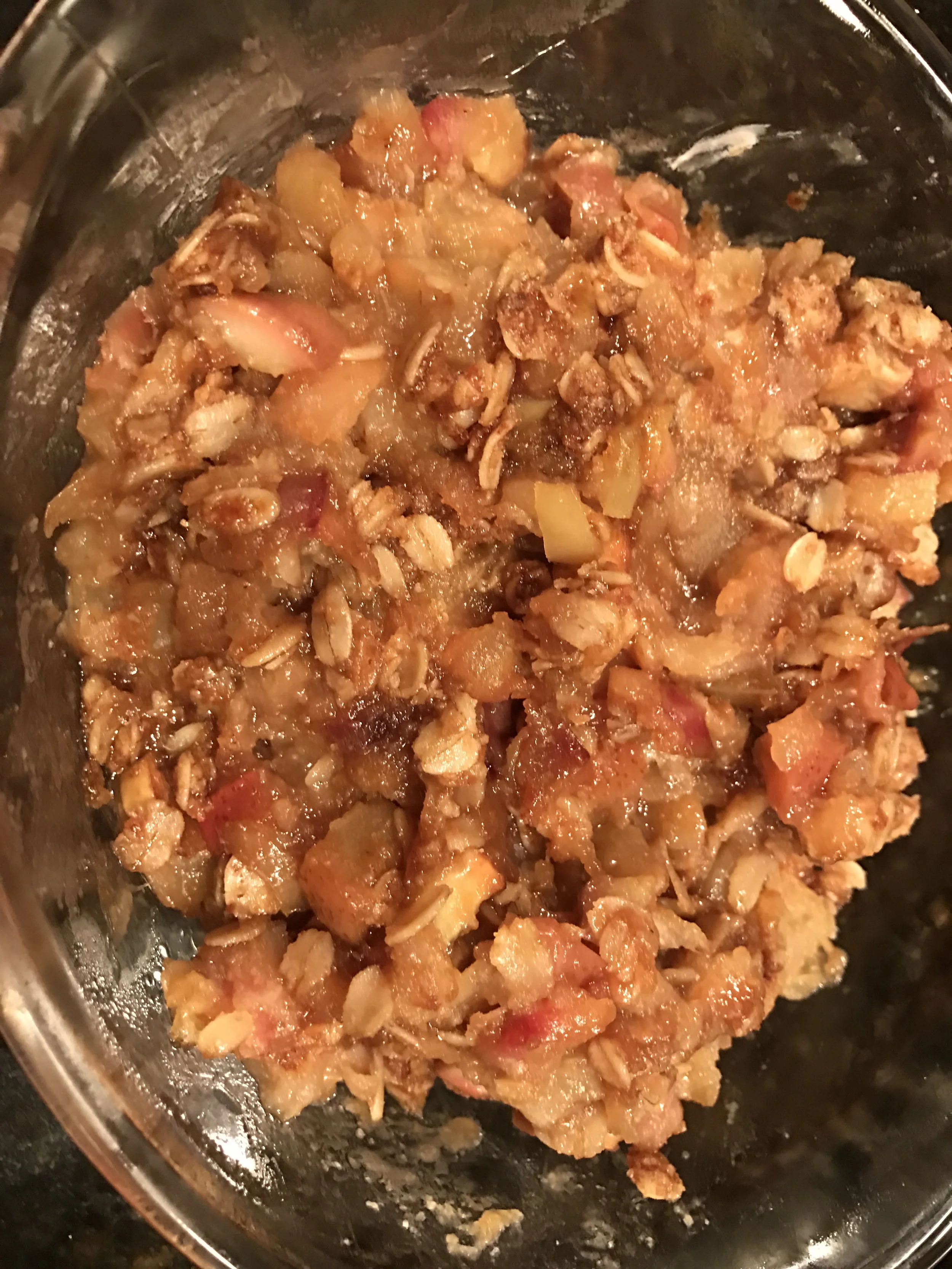 As usual, I forgot to take a photo of the Crisp right out of the oven. So all I have is this photo of what's left in the Pyrex I put it in. At least I always have room for improvement. :)