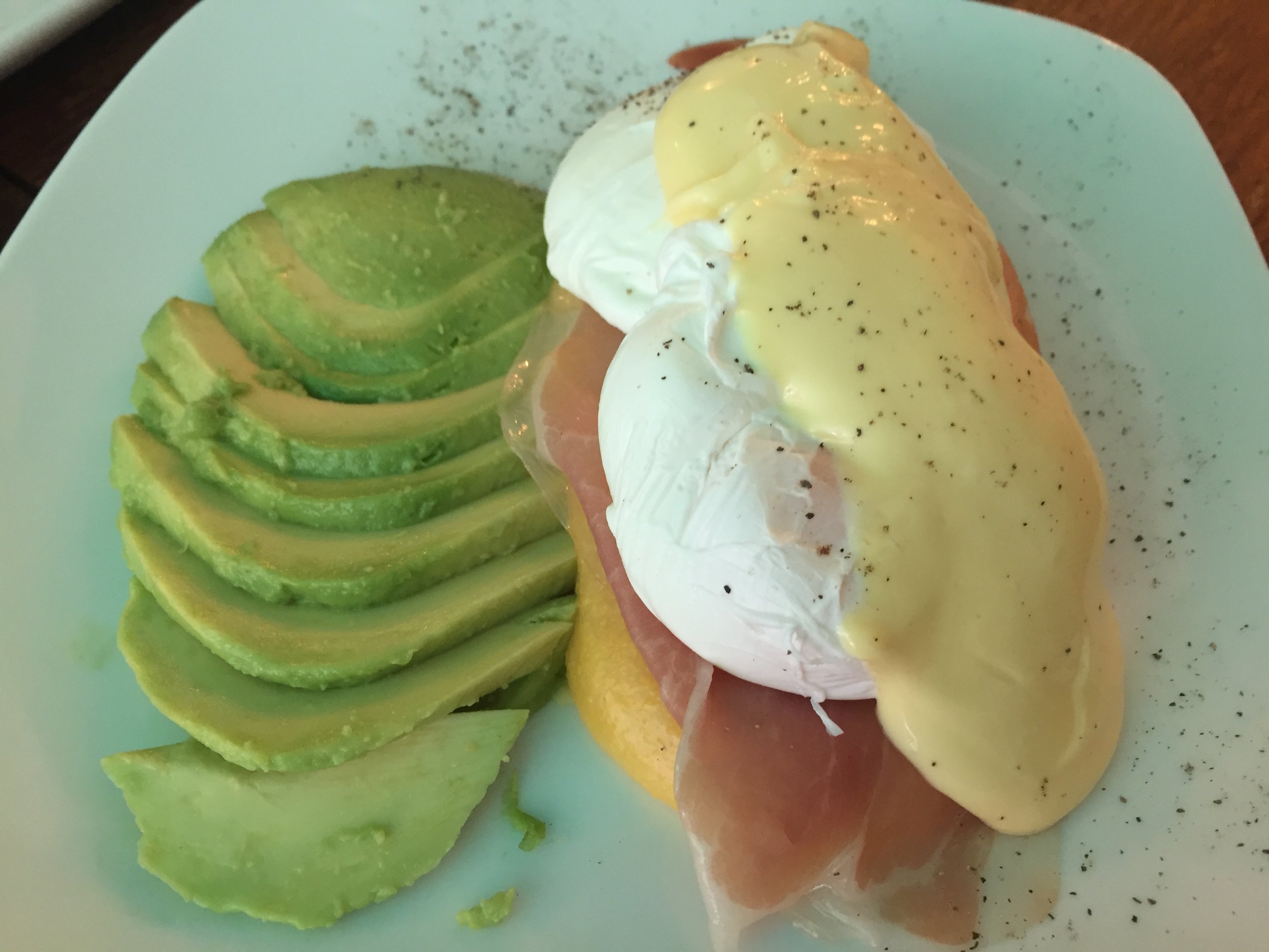 Okay, so I LOVE eggs benedict, and this was weird and not good. The polenta tasted weird. The Hollandaise sauce was too rich and at the same time had no flavor. I didn't like it at all.