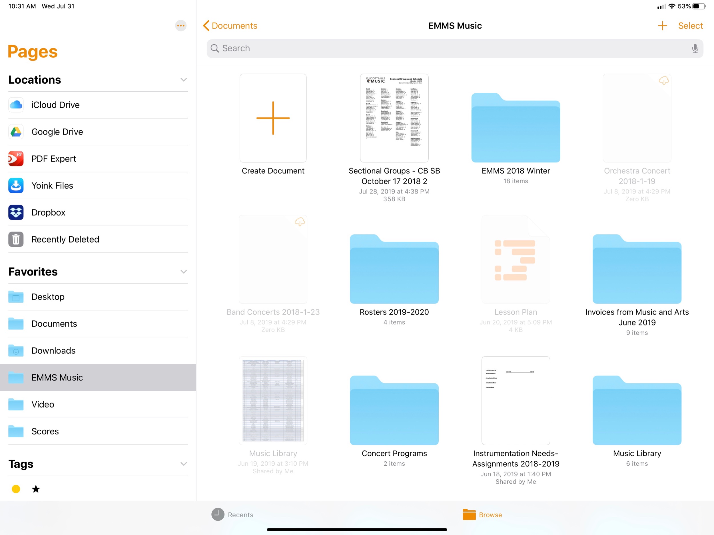 In apps like Pages, for example, opening a new document displays an interface that looks and behaves like the Files app.