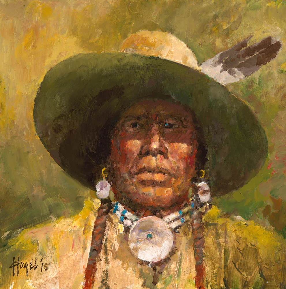Custers Crow Scout in Reservation Hat, 12 x 12, Oil