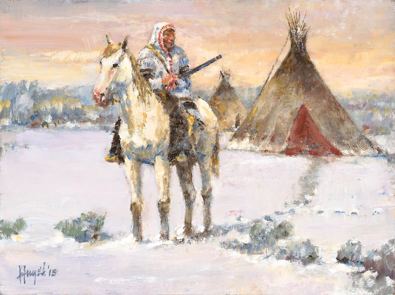 Piegan Winter Hunt, 9 x 12, oil