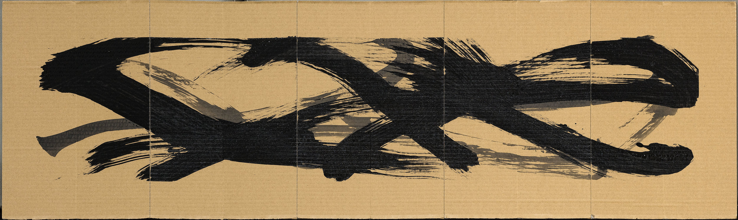 Siren Song (verso) 2016 ink on folding corrugated cardboard 19" x 72"