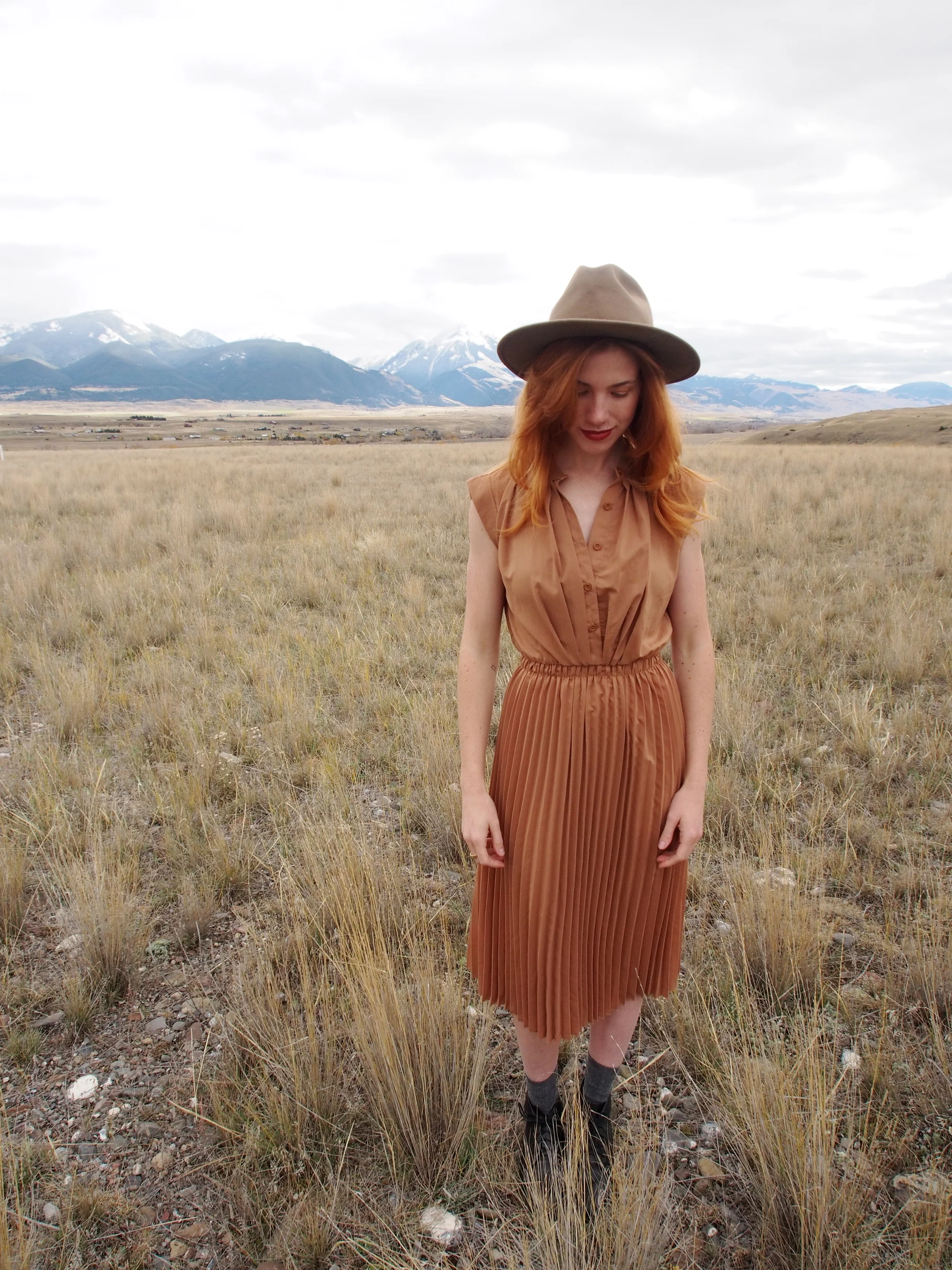 vintage pleated shirtwaist dress