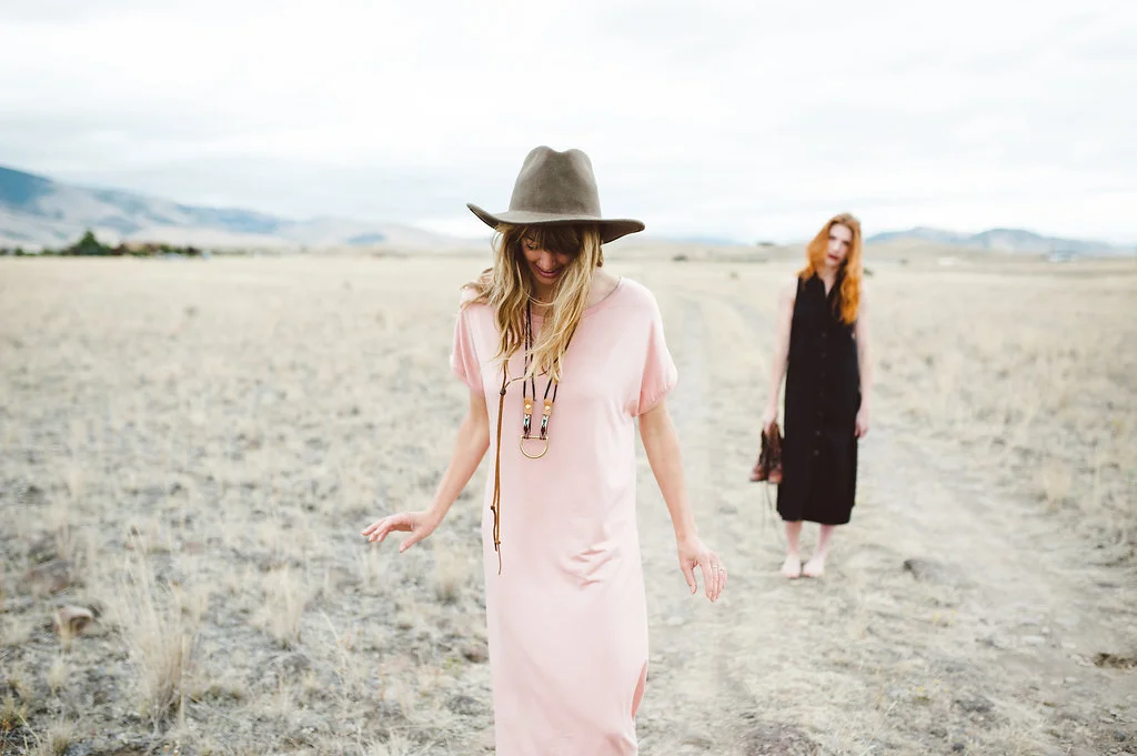 rose slip dress by CORINNE + BIT necklace by ERROL + vintage wide brim western hat