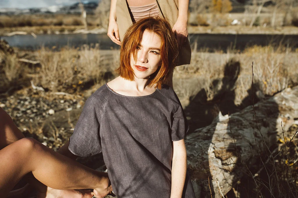 blue raw silk dress by Donkey Girl