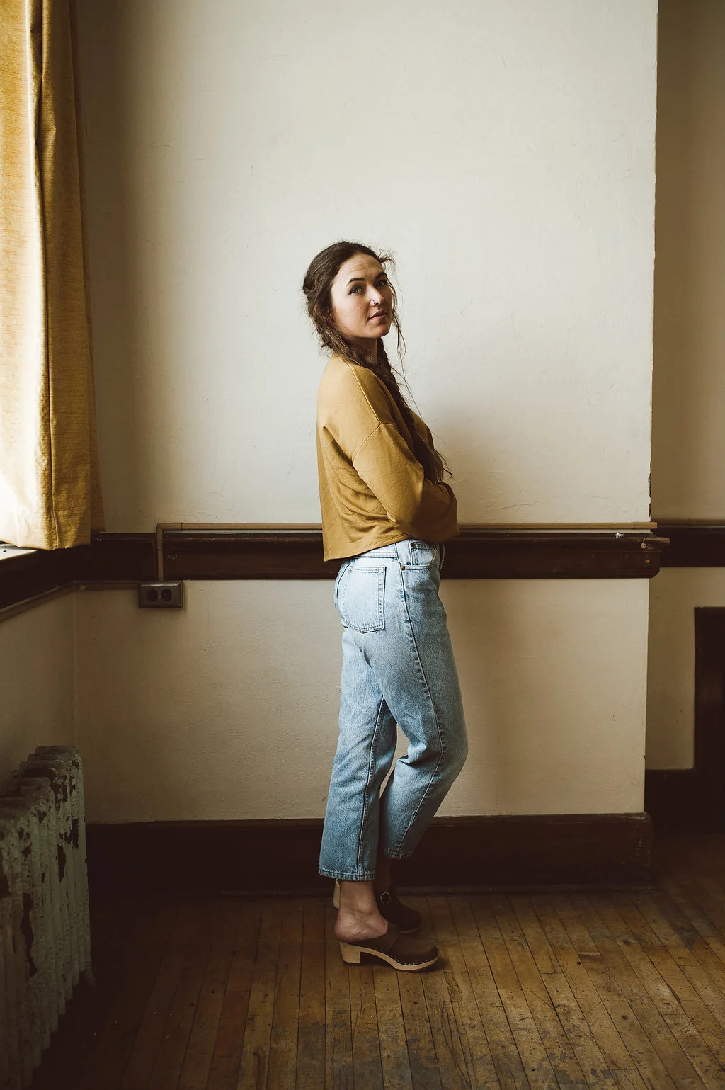 Corinne Collection goldenrod sweater + vintage LL Bean jeans (coming soon)