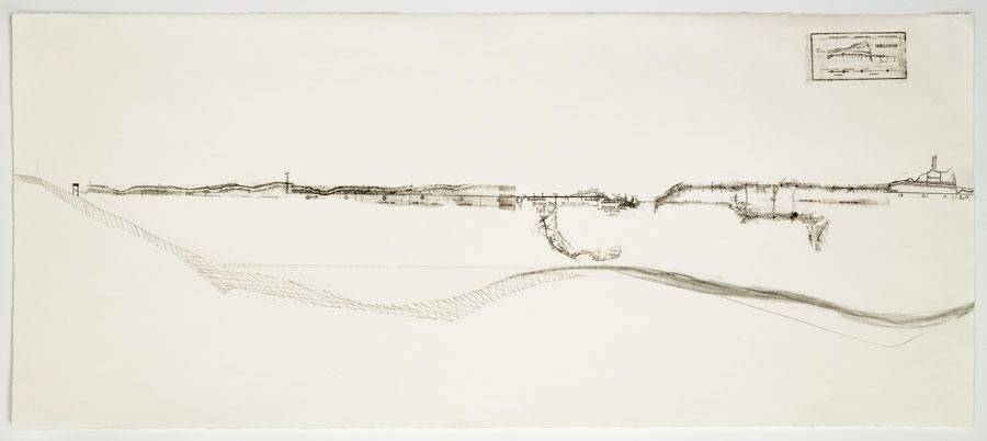   Cut and Cover - V   2011  10 in. x 28 in.  Ink, pencil, on paper 