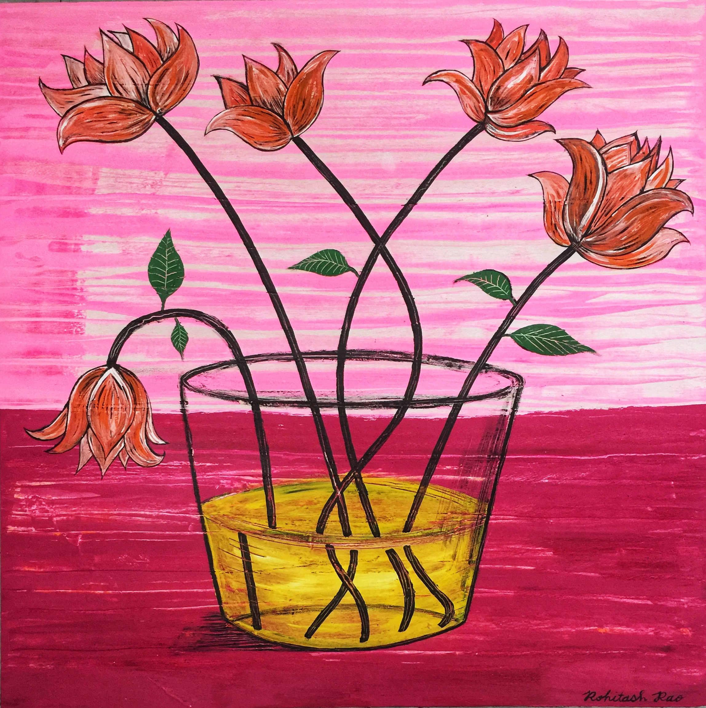 FLOWERS WILTING IN GLASS BOWL