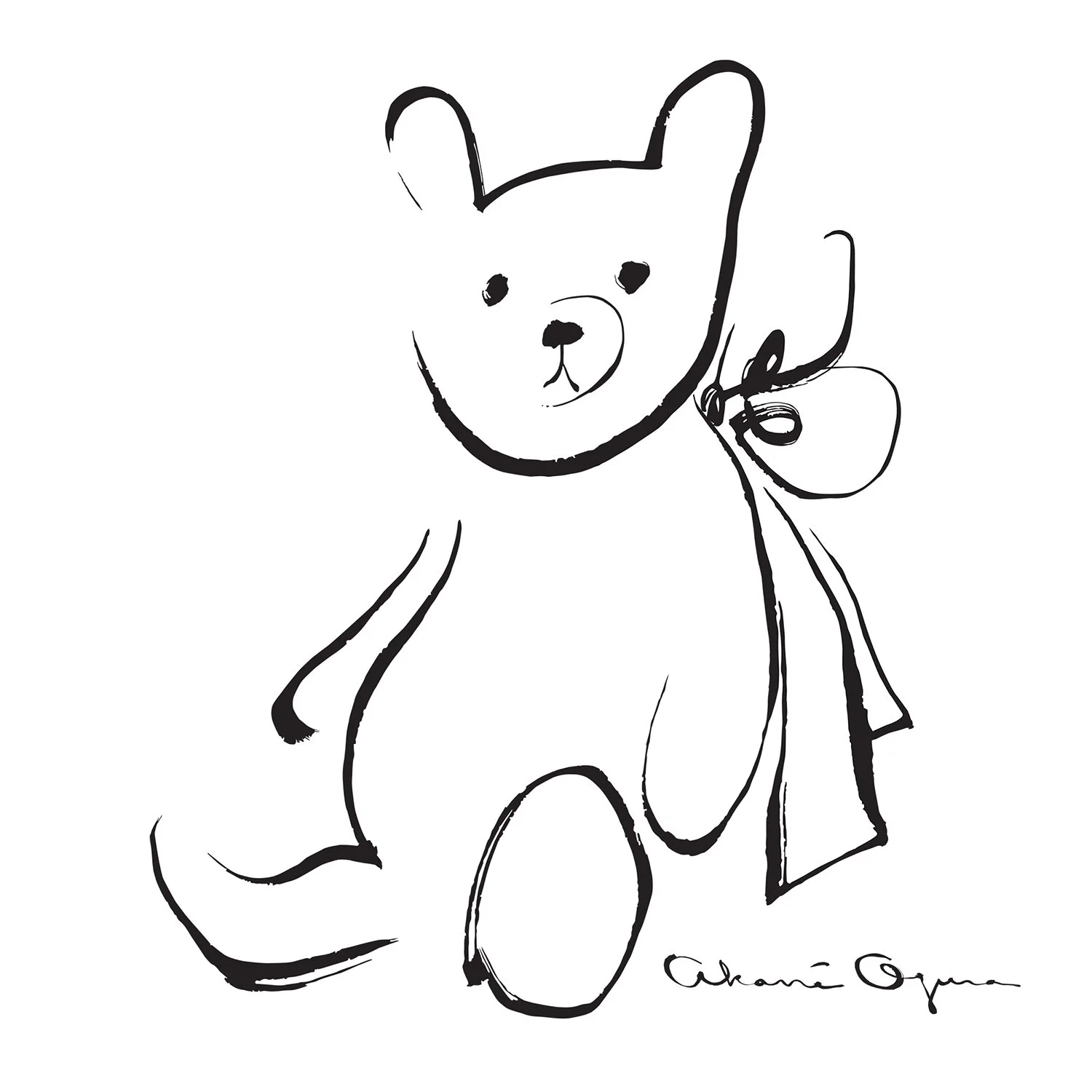 Teddy bear sumi painting- B&H
