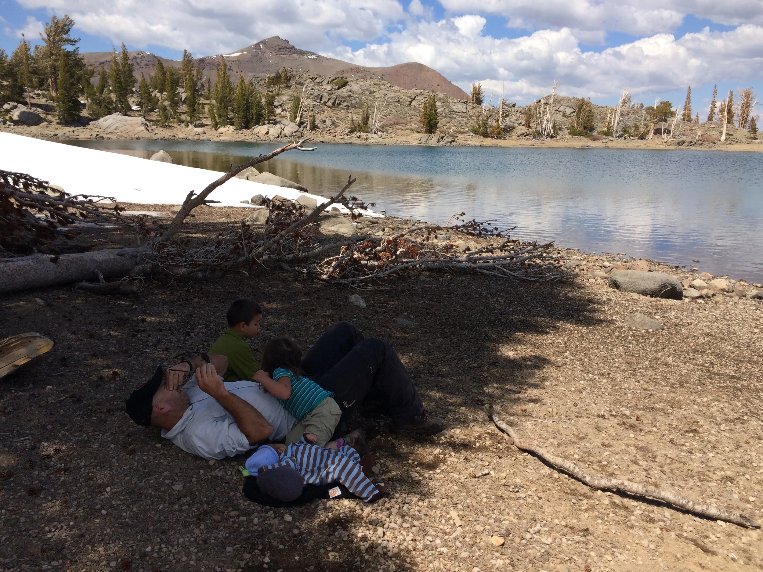 My husband trying to relax by Frog Lake, alas he cannot.