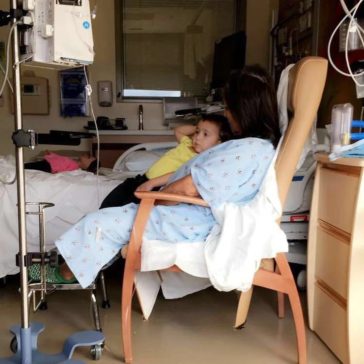 Cuddles with grandma, as she recovered.