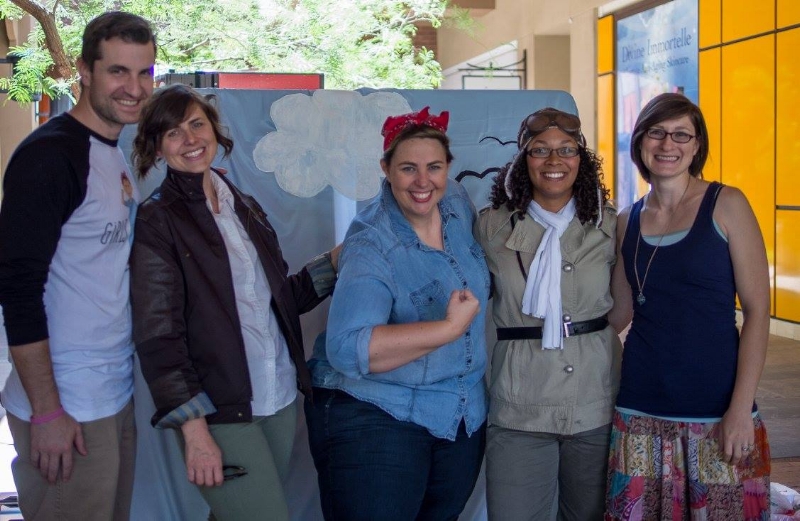 This was taken at an event we held at a local Tucson toy store in April where we introduced little ones to the Fearless Flier, Bessie Coleman. GIRLS CAN! CRATE is a group effort! We can't do this alone...Josh helps with photography; Megan as Amelia Earhart, Kristen as Rosie the Riveter, Alison as Bessie Coleman, and our friend Eva, who we bounce ideas off of and is a sounding board for us. 