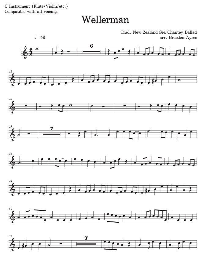 Wellerman (opt. C instrument; A minor)