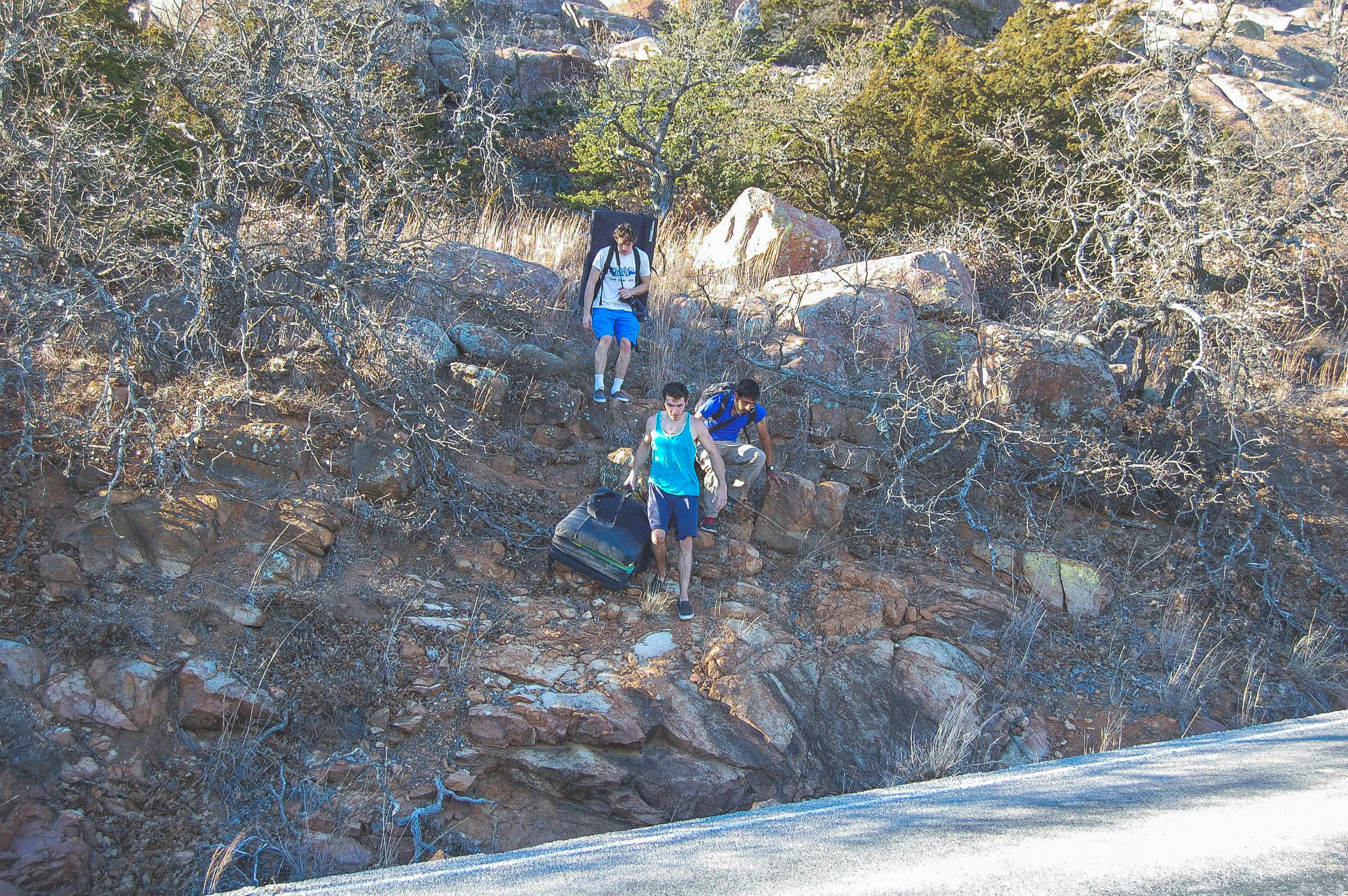 The crew feeling tired and satisfied after the full day of bouldering. 