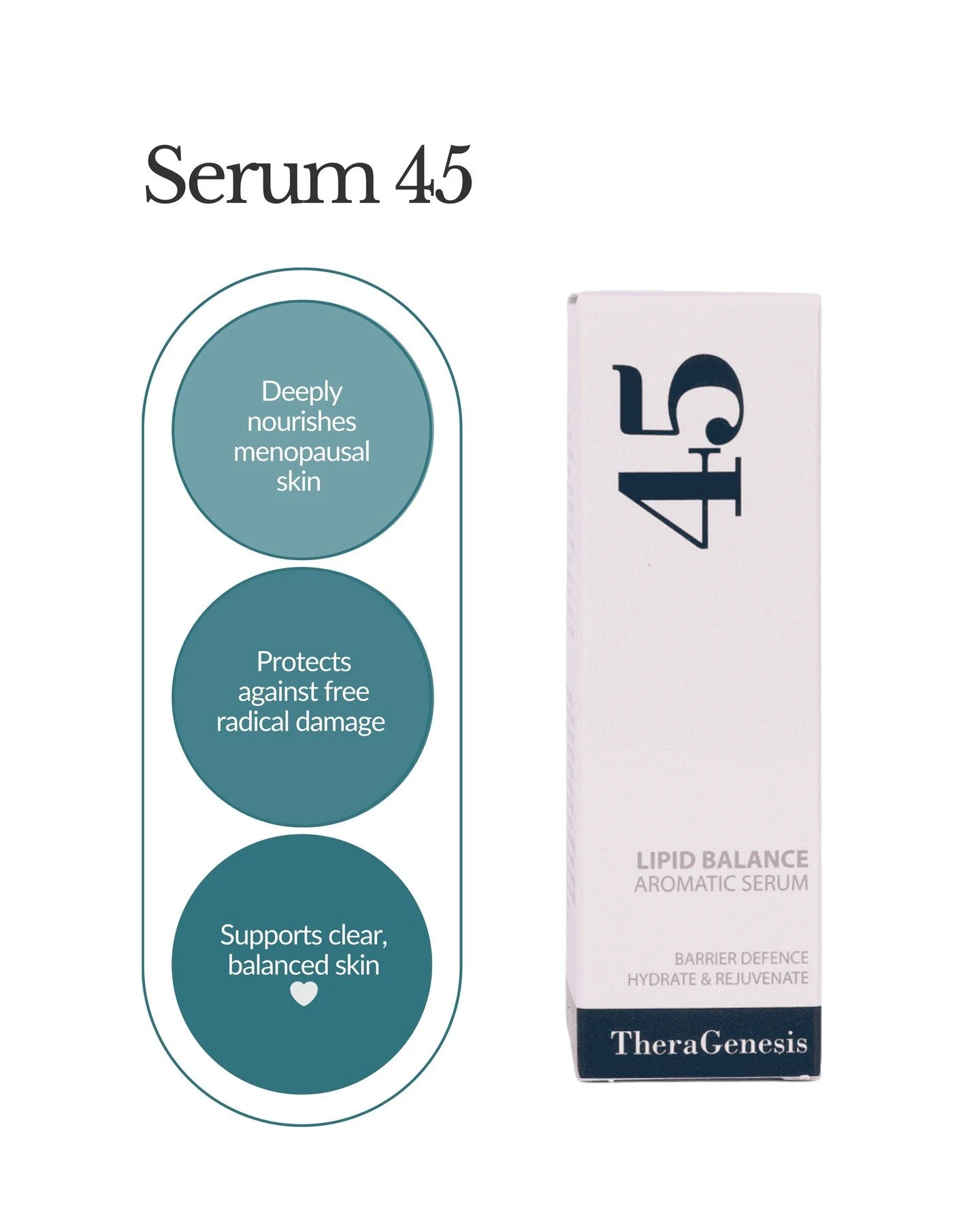 When skin is shifting, your products should adapt. ✨⁠
⁠
Serum 45 is a calming lipid oil created for skin affected by menopause and hormonal change.⁠
⁠
It supports hydration, clarity, and balance without feeling heavy or congesting. A simple step that