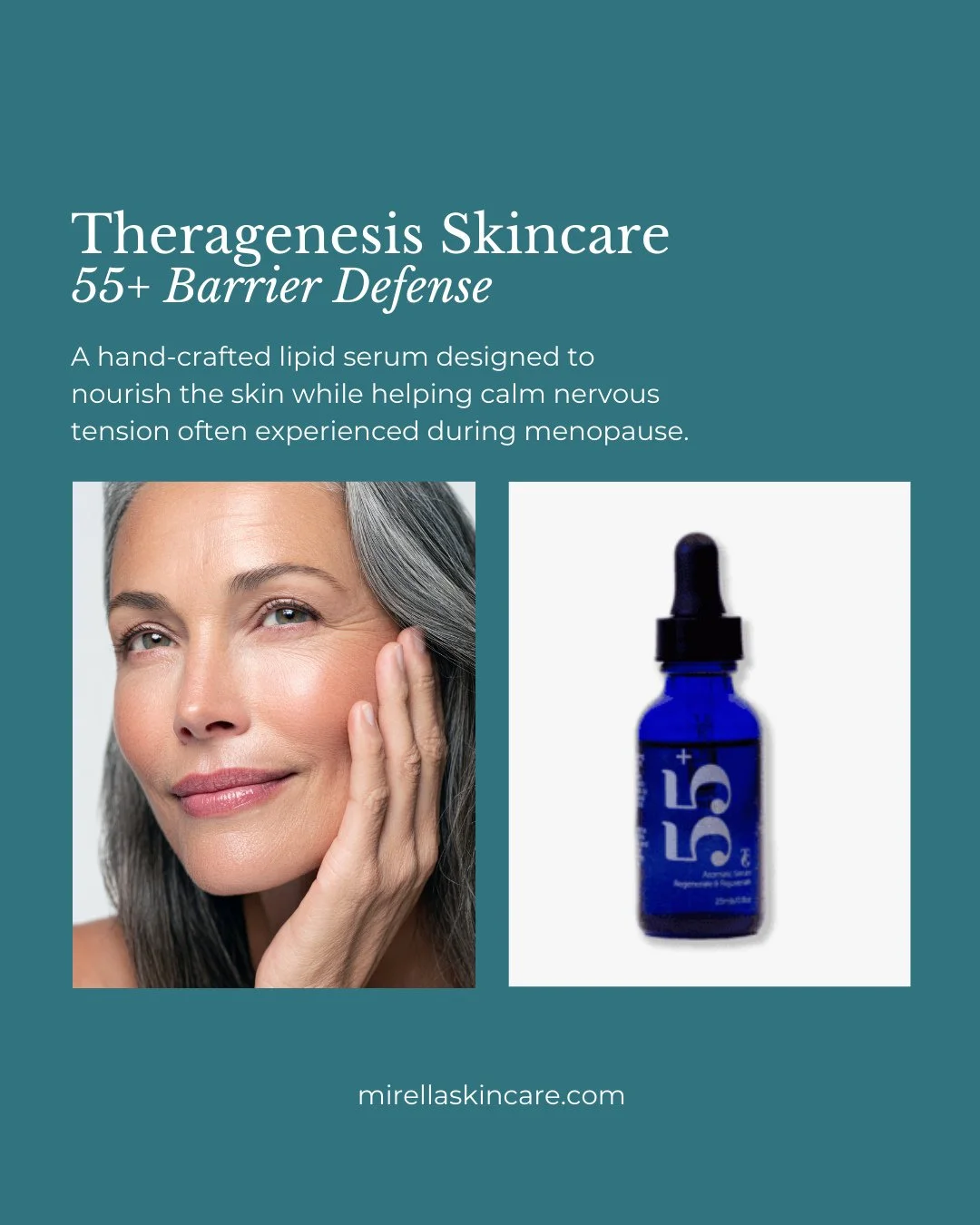 Menopausal skin needs care that feels supportive on every level 🤍⁠
⁠
55+ Barrier Defense is a hand-crafted lipid serum designed specifically for women in menopause.⁠
It nourishes dry, depleted skin, supports the barrier, and enhances radiance while 