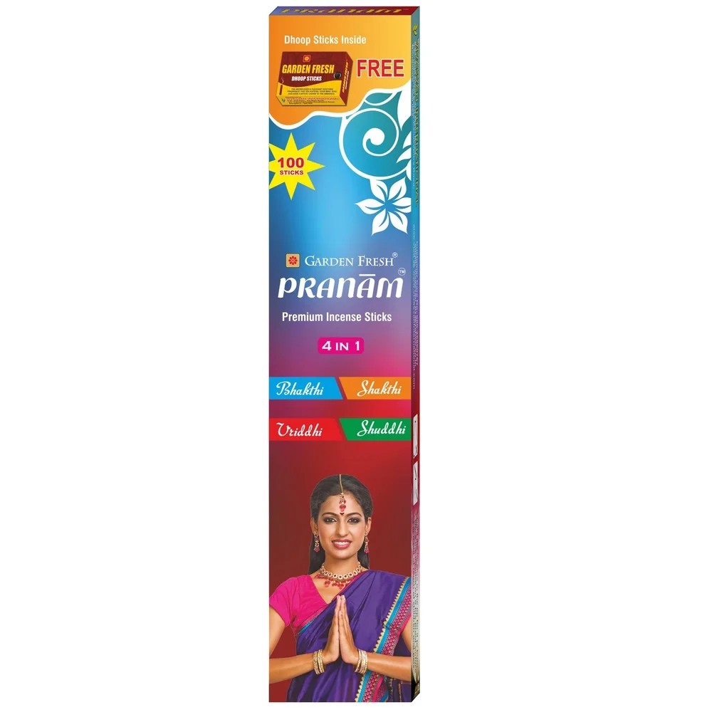 PRANAM 4 in 1 4 mesmerising fragrances that will bring divinity, strength, growth and purity into your life. Net contents: 100 sticks (4 fragrances x 25 sticks)