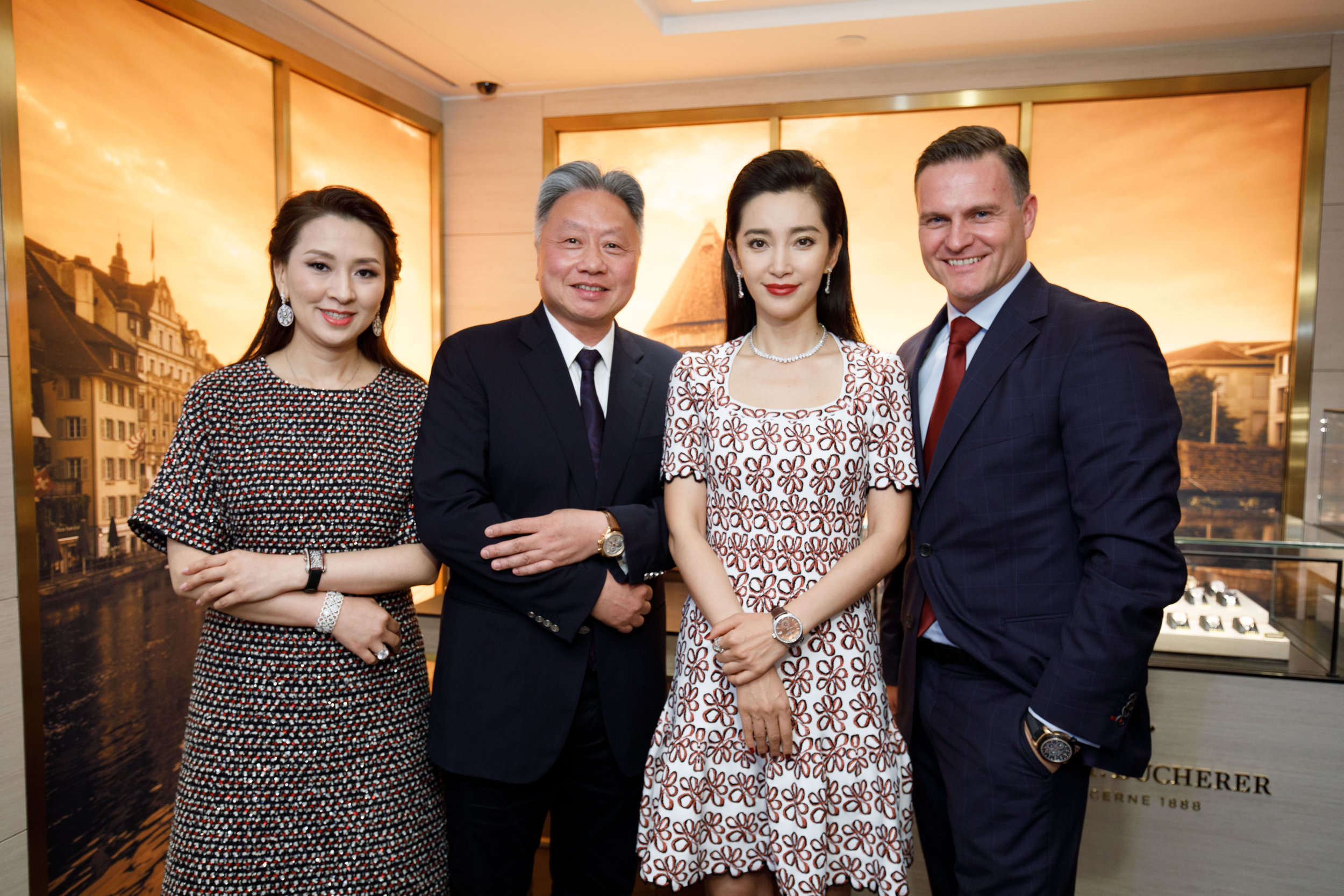 Mrs and Dr Jimmy Tang, Li Bing Bing, Sacha Moeri. Carl F. Bucherer Boutique Opening. Hong Kong. 2018