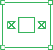 Graphic showing a central square with arrows pointing outward to smaller squares on each side, indicating expansion or layout options.