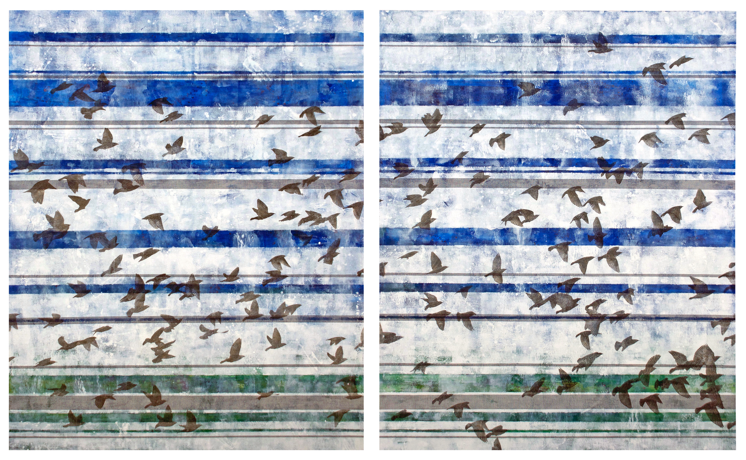 Murmurationmixed media on wood panel48 x 72 in. diptych