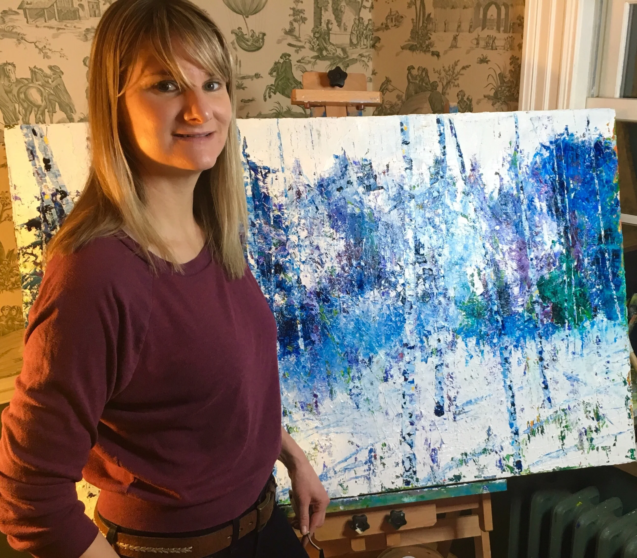Julia Powell in studio working on Birch series
