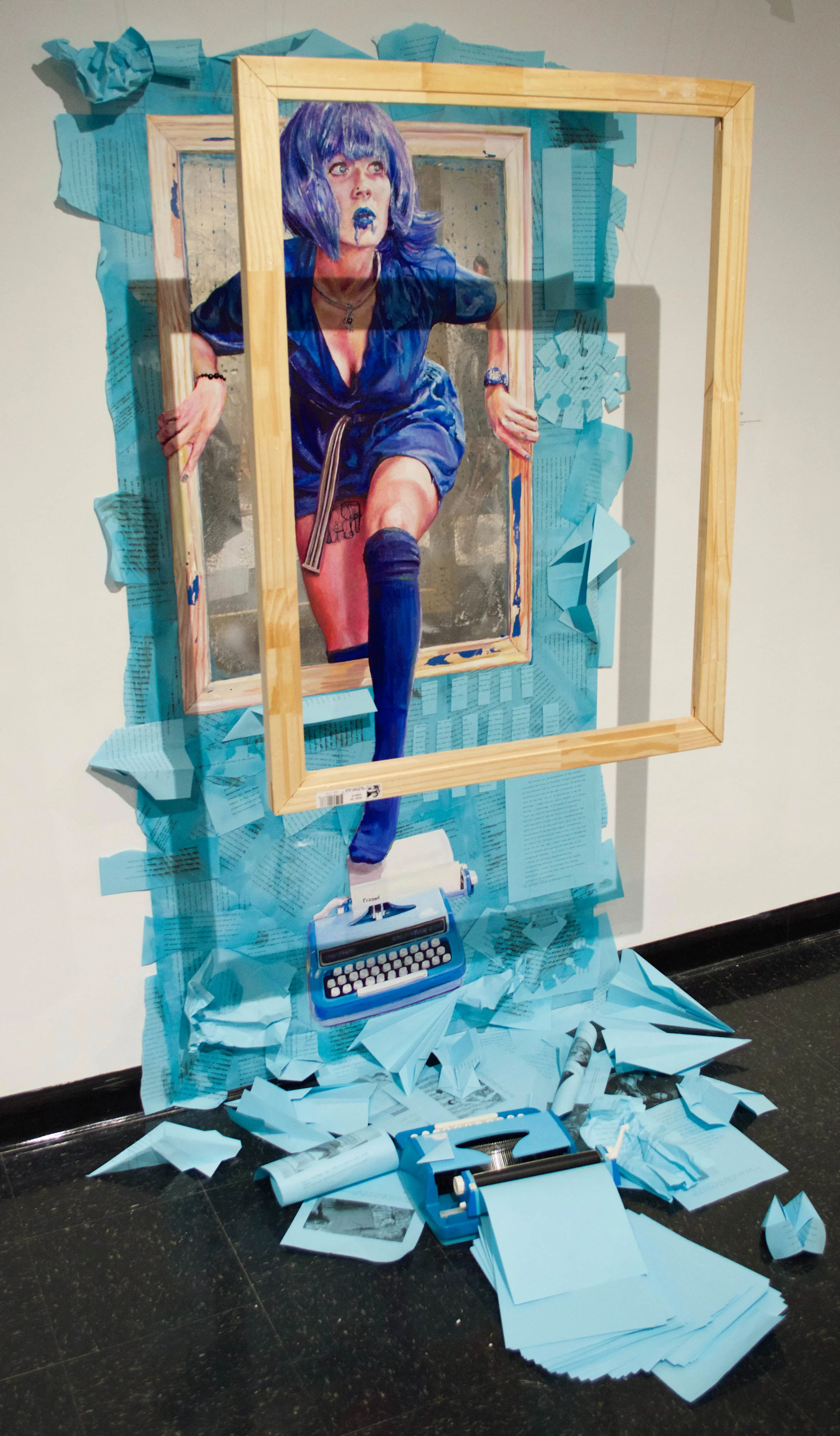 Framed Blue 2015 Oil and acrylic on Plexiglas with paper collage and mixed media 36 x 72 inches