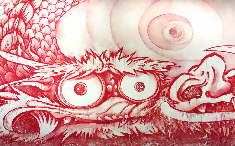 Detail of: Takashi Murakami, Dragon in Clouds — Red Mutation, 2010