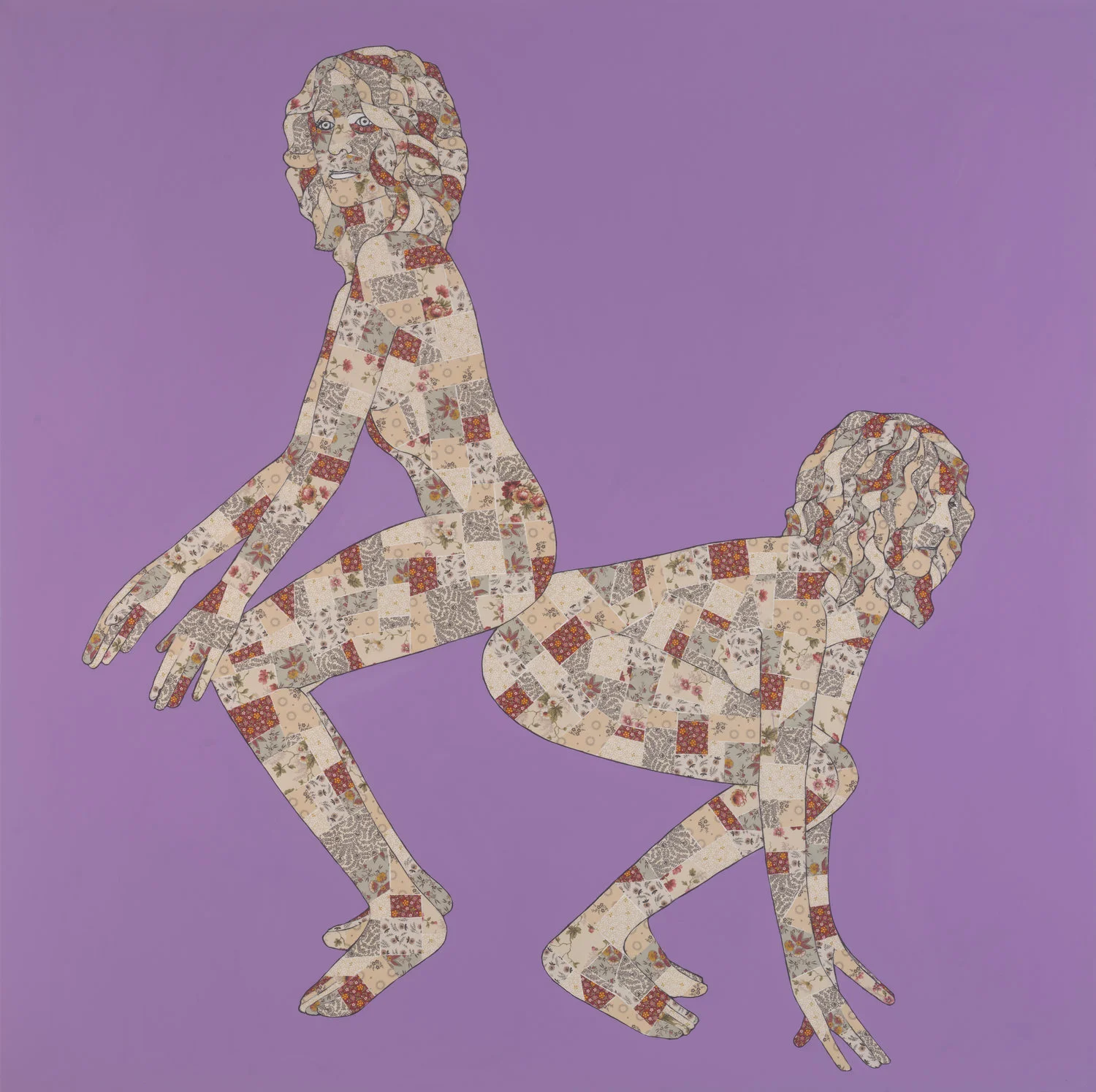 Lisa A. Foster, A Way To Start (2017). cotton reproduction quilting fabrics, acrylic paint and medium on canvas. 60 x 60 in.