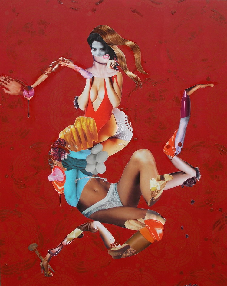 Noelle Fiori. Festering Wound. acrylic and collage on panel. 30 x 24 in. Image courtesy of www.noellefiori.com