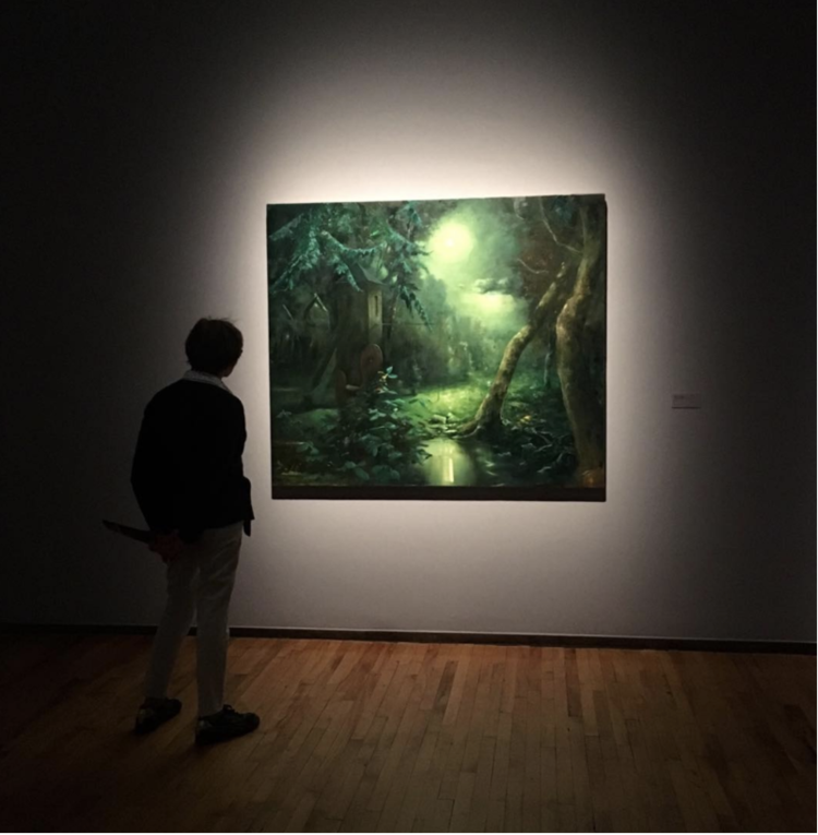 Wilhelm Neusser, Nocturne/Doublemoon (1728), 2017, Oil on Canvas, 57in. x 67in. on display at MASS MoCA. Source: Wilhelm Neusser Instagram (@wilhelmneusser).